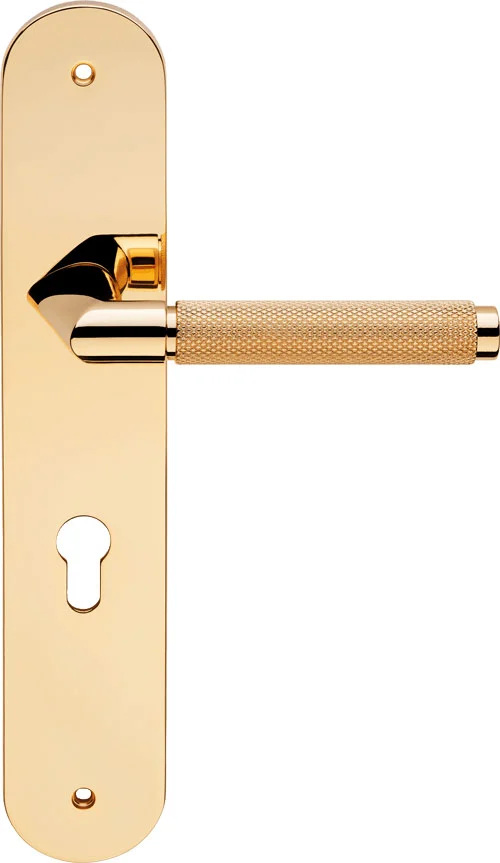 Grip - ozdobna klamka do drzwi na dlugim szyldzie z otworem na wkladke bebenkowa